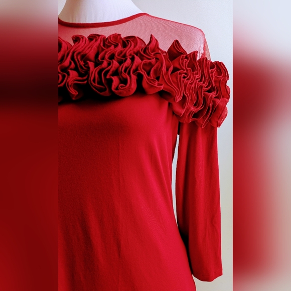 Dramatic Boston Proper Vibrant Red Ruffle/Mesh Top Size M - Picture 4 of 9